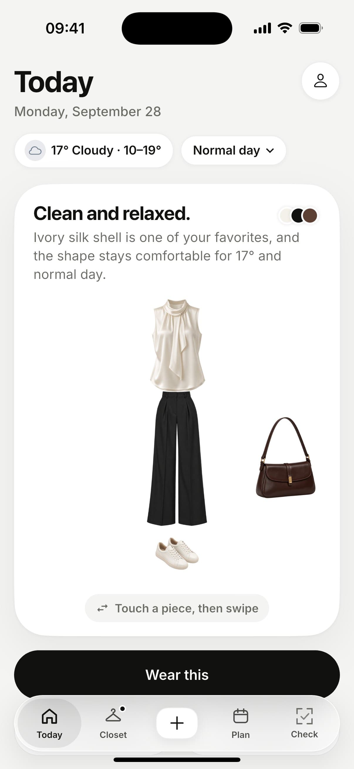 LACE app, Today screen with this morning's look