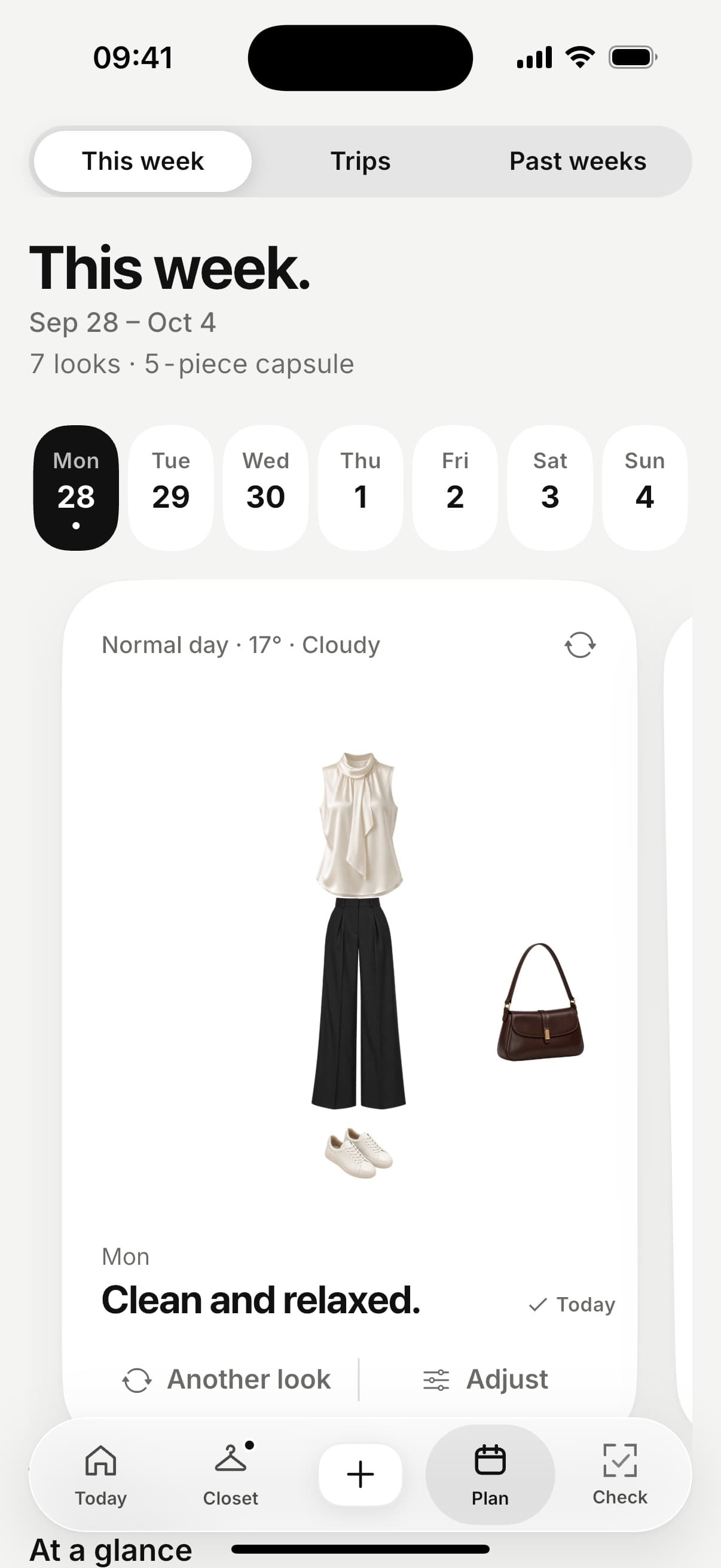 LACE app, a planned week of seven looks from a five-piece capsule